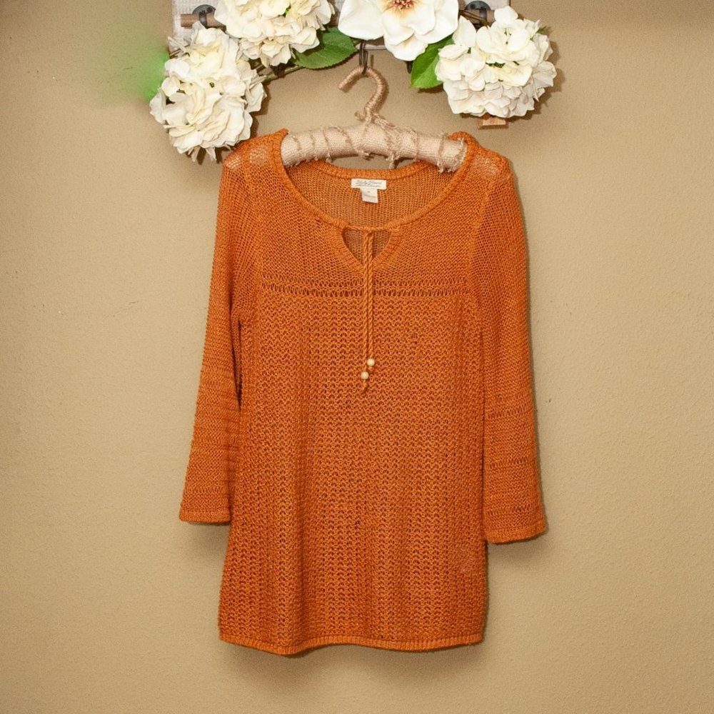 Lucky Brand Crochet Tie Front Tunic in Rust size M